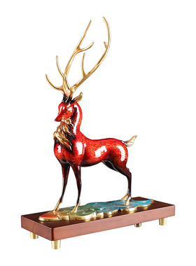 铜鹿摆件招财大漆工艺装饰品