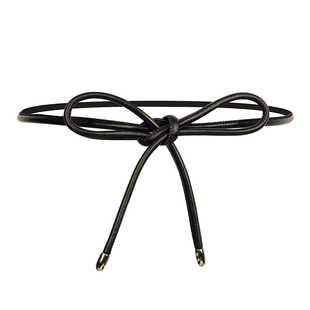 腰带女装饰连衣裙细绳子黑色软皮圆皮绳配皮草真皮腰绳皮带蝴蝶结