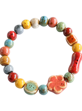 景德镇花釉彩陶文艺手串新中式陶瓷手链国风复古民族风情侣手饰女