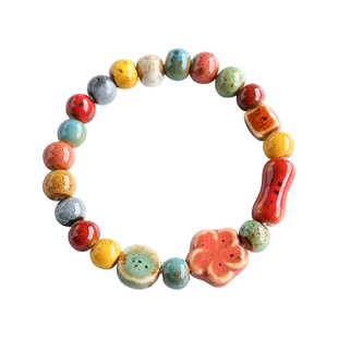 景德镇花釉彩陶文艺手串新中式陶瓷手链国风复古民族风情侣手饰女