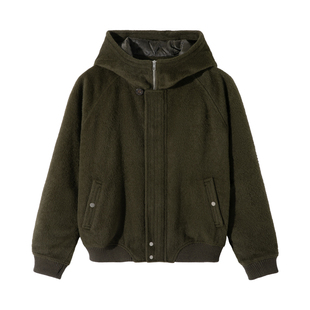 Costful Ro兔毛羊毛混纺短绒连帽呢夹克 冬季慵懒感保暖棉服外套