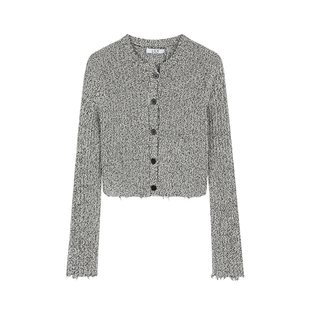 【商场同款】LILY2025新款女装毛感修身圆领针织开衫外套女短款