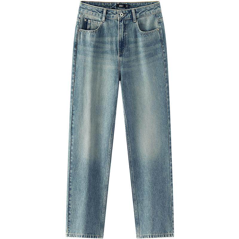 森柔|森马牛仔裤女春季做旧浅色长裤女生显瘦潮流简约时尚直筒裤