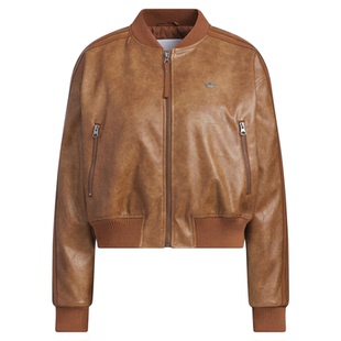 Adidas阿迪达斯三叶草夹克女子短款PU皮保暖棉服KC2655/KC2656