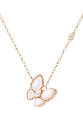 新品赫生纯银项链蝴蝶白贝母吊坠