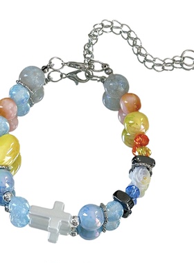 【幻彩鑫途】MIES原创丁成鑫应援彩色水晶珠子手链女爱心十字架