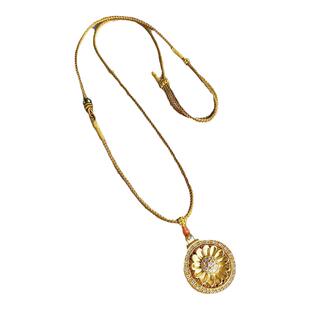 新中式长款项链八宝罗盘绳子古法黄色绳唐卡吊坠挂绳女高端翡翠绳