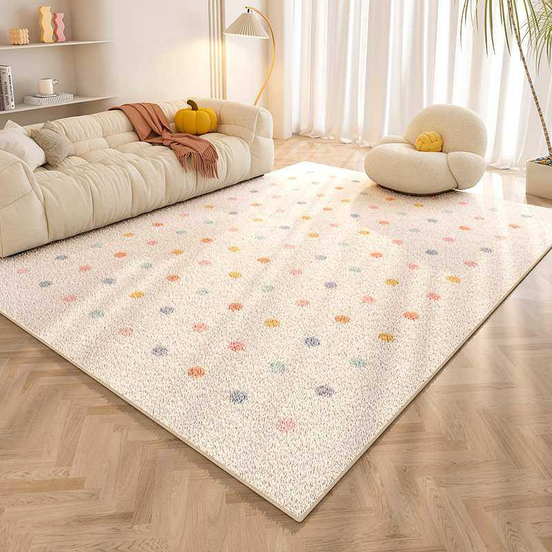 奶油风客厅地毯大面积全卧室仿羊绒铺防滑垫易地毯家用打理耐脏