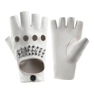 亚比半指机车铆钉手套女团黑红色皮酷炫哥特朋克爵士霹雳舞机能风