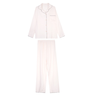 馨帮帮Homedress 撞色翻领波点睡衣女秋季长袖长裤韩系家居服套装
