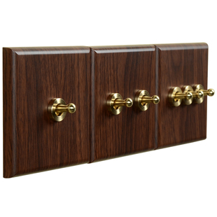 中古风木纹拨杆复古开关插座面板86型墙壁单联一开双控灯酒店开关