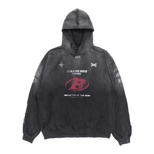 韩国潮牌badblood连帽衫卫衣女美式复古扎染重工艺套头上衣外套
