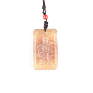 天然羊角本命佛吊坠守护神男女手工雕刻生肖挂件财神爷牌项链佩饰