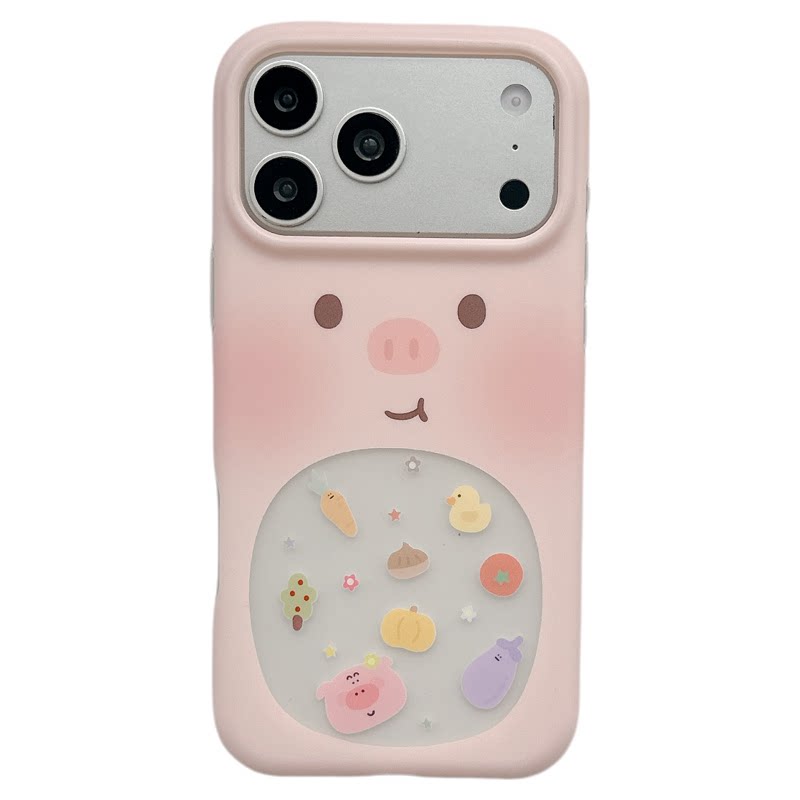 MoreRex少女粉可爱镂空小猪带挂绳适用苹果18手机壳磨砂iphone17promax新款18pro全包15防摔保护套14超好看16