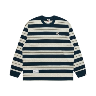 Aape旗舰店男装春季小标徽章复古条纹休闲潮流长袖T恤1718XXP