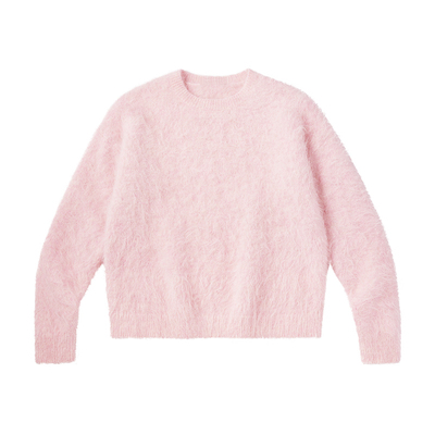 PSO Brand女装【羊驼毛】轻盈拉毛粉色圆领套头毛衣甜美外穿上衣