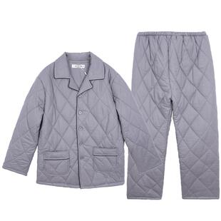 美标冬季睡衣男新款三层加厚梭织夹棉保暖开衫长袖家居服中年套装