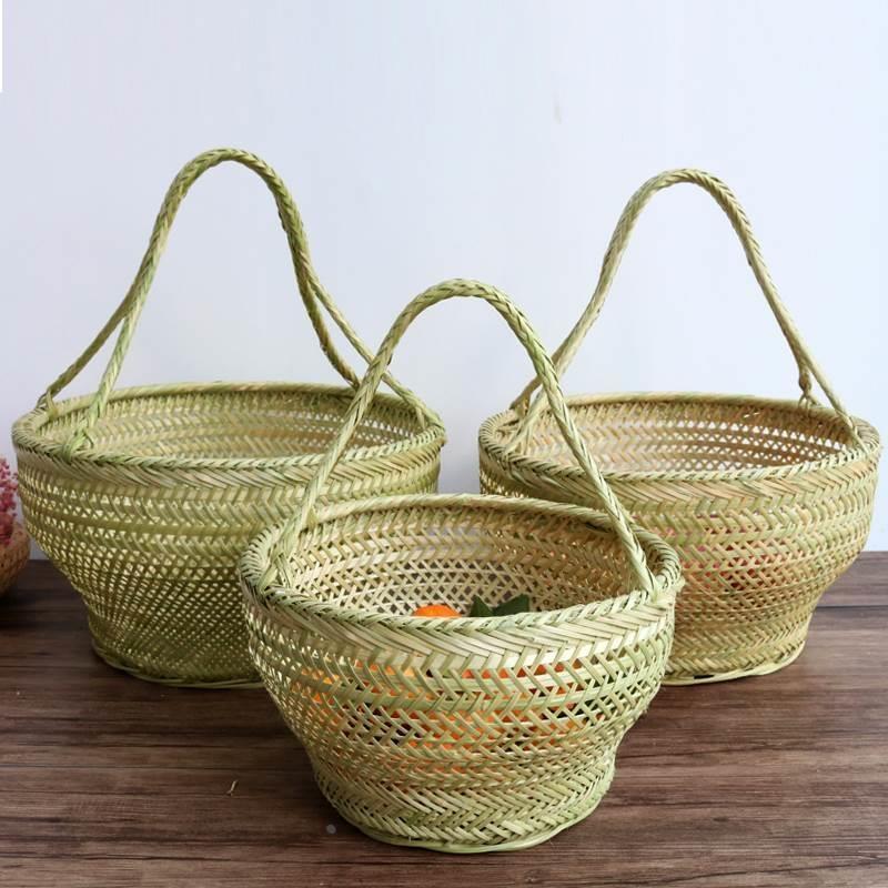 菜篮厨房竹蓝竹编竹篮手提篮编织装水果买菜竹篮大篮子手工