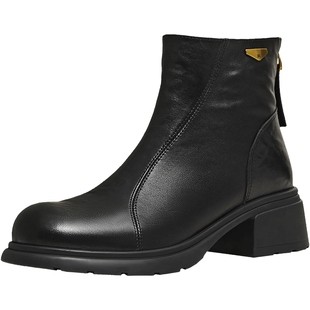 天美意复古厚底切尔西弹力靴时装靴女鞋子休闲短靴皮靴2025冬新款