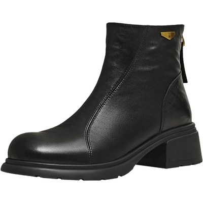 天美意复古厚底切尔西弹力靴时装靴女鞋子休闲短靴皮靴2025冬新款