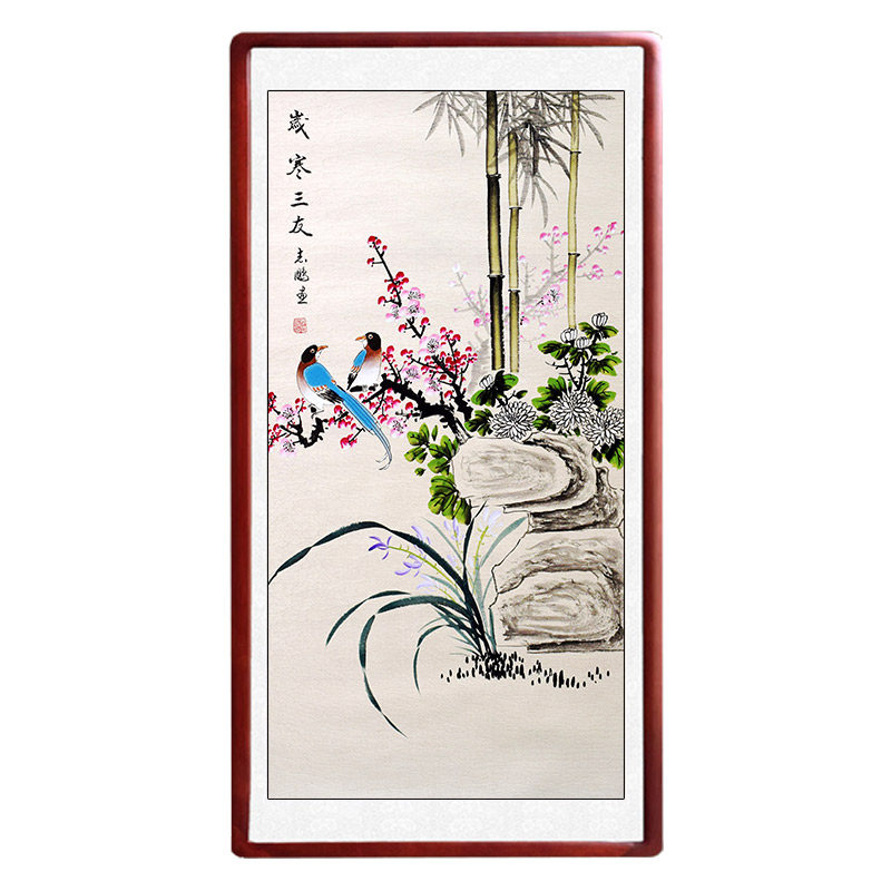玄关国画国画装饰手绘餐厅壁画