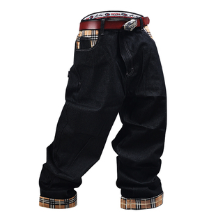 ACUSAJEANS尼格柏利侵权风格经典复古格子拼接长裤牛仔裤宽松直筒