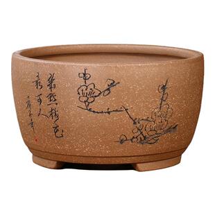 神力宜兴精品紫砂盆大口径透气兰花盆多肉花盆菖蒲盆栽陶瓷兰花盆