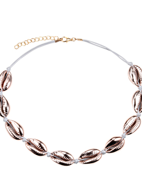 手工编织链条贝壳项链女欧美百搭抽绳调节颈链锁骨链单圈项圈链子