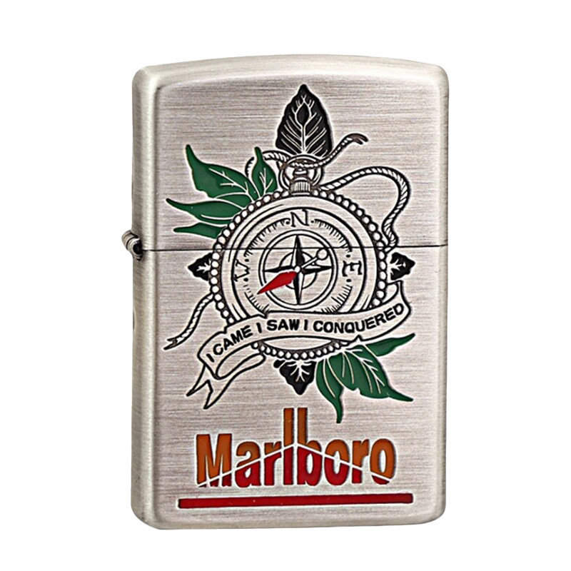 ZIPPO熏银万宝路指南针