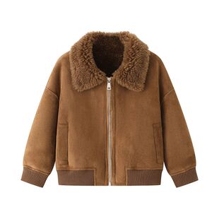儿童皮毛一体外套男潮童皮草2026新款冬季中大童羊毛外套加厚保暖