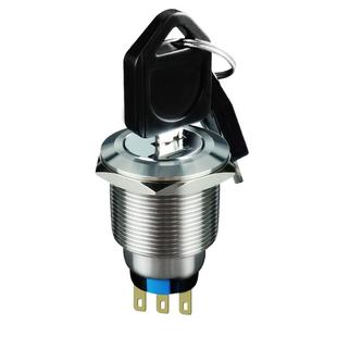 金属钥匙开关二档三档19 22mm自锁位置转换 带钥匙旋钮开关按钮