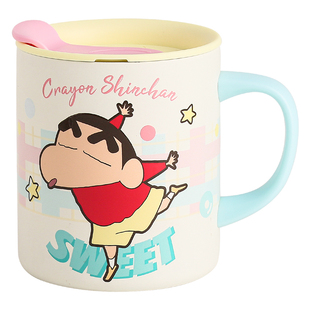 蜡笔小新马克杯300ml带盖316不锈钢无缝可爱带刻度杯子办公室水杯