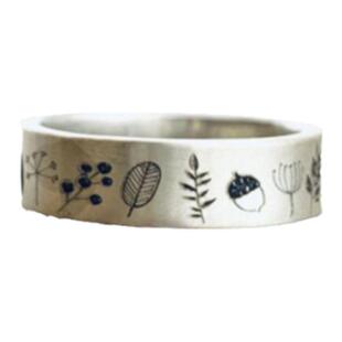 美国代购Nature◇手作森林橡子树叶花朵雕刻自定义刻字纯银戒指