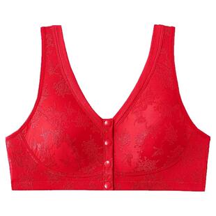 [1/2件]三枪前扣文胸无钢圈中老年蕾丝胸罩大红本命年马年女内衣