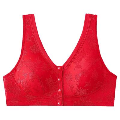 三枪前开扣大红无钢圈文胸
