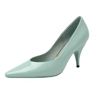 8cm性感真皮浅口优雅高跟鞋女细跟尖头气质绿色春夏新款懒人单鞋