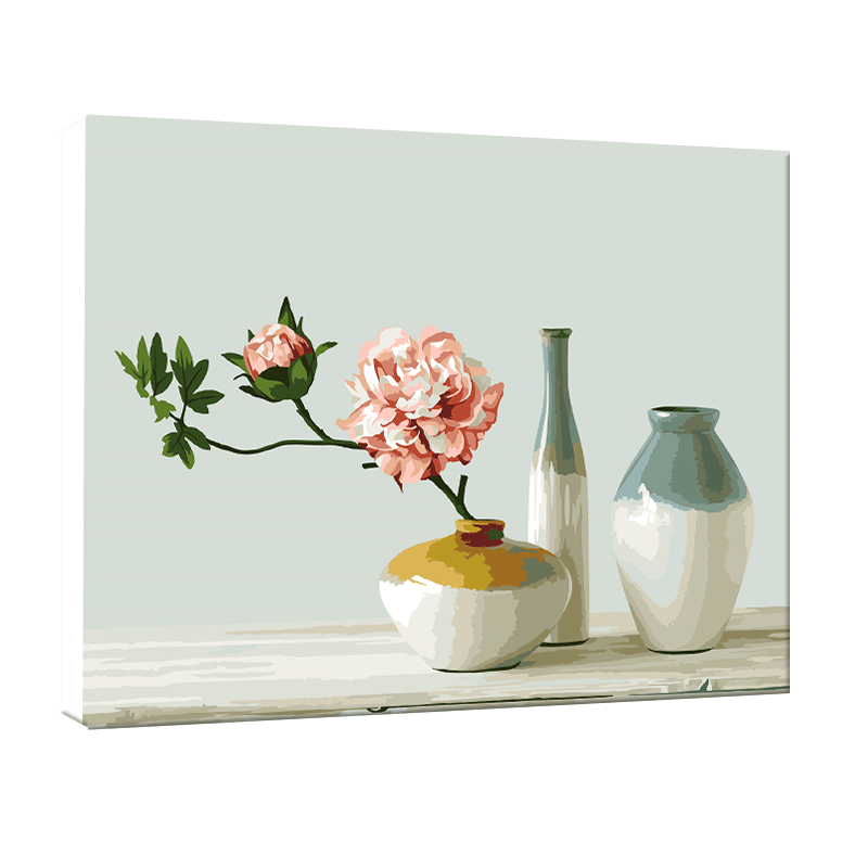 自油自画diy数字油画并蒂花开