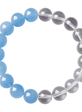 宫里上新天然白水晶海蓝宝手串