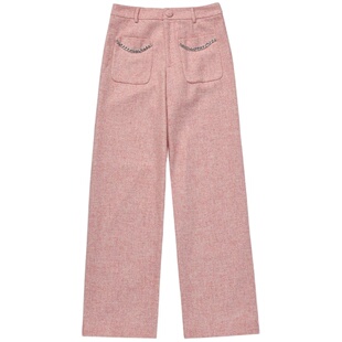 SeiCarinaY羽毛流苏外套大口袋链条毛呢长裤直筒阔腿裤气质套装