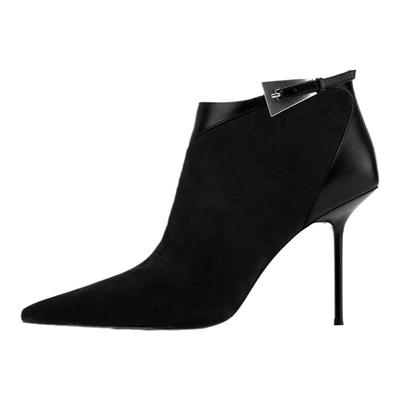 【摩纳哥王妃】JOOC玖诗尖头短靴女秋冬新款气质通勤踝靴女鞋子