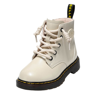 百丽童鞋女童马丁靴2025冬季新款加绒儿童短靴子男童骑士靴中大童