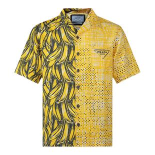 Prada普拉达 男士宽松版休闲短袖衬衫 UCS406 1ZVH S 212
