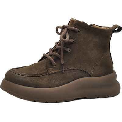 复古厚底短靴里外全皮