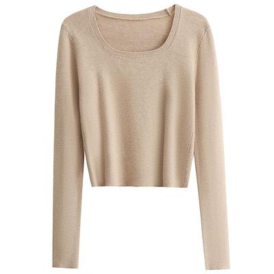 方领毛衣女2025秋冬新款长袖短款修身内搭薄款打底针织衫低领上衣