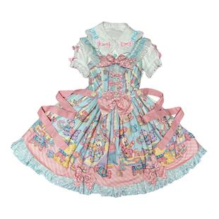 现货三天《彩虹巴菲兔》条纹草莓缎带人偶lolita原创设计风洋装裙