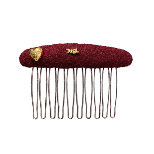 韩国秋冬新年红色毛呢爱心发梳高级感侧边碎发齿梳无痕倒插梳发卡