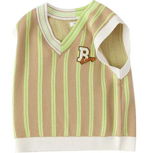 巴拉巴拉童装儿童背心马甲V领针织衫男童条纹毛衣秋季套头衫洋气