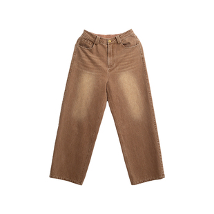 忘城H1075座/轻轻漫步/斜纹精梳棉酵洗磨白牛仔直筒裤舒适松紧腰