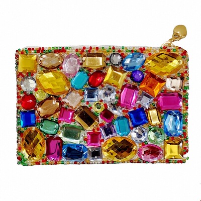 零钱包奢华镶钻一字拉链包