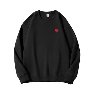 2025新款卫衣男圆领秋冬加绒长袖潮牌刺绣爱心宽松大码宽松情侣